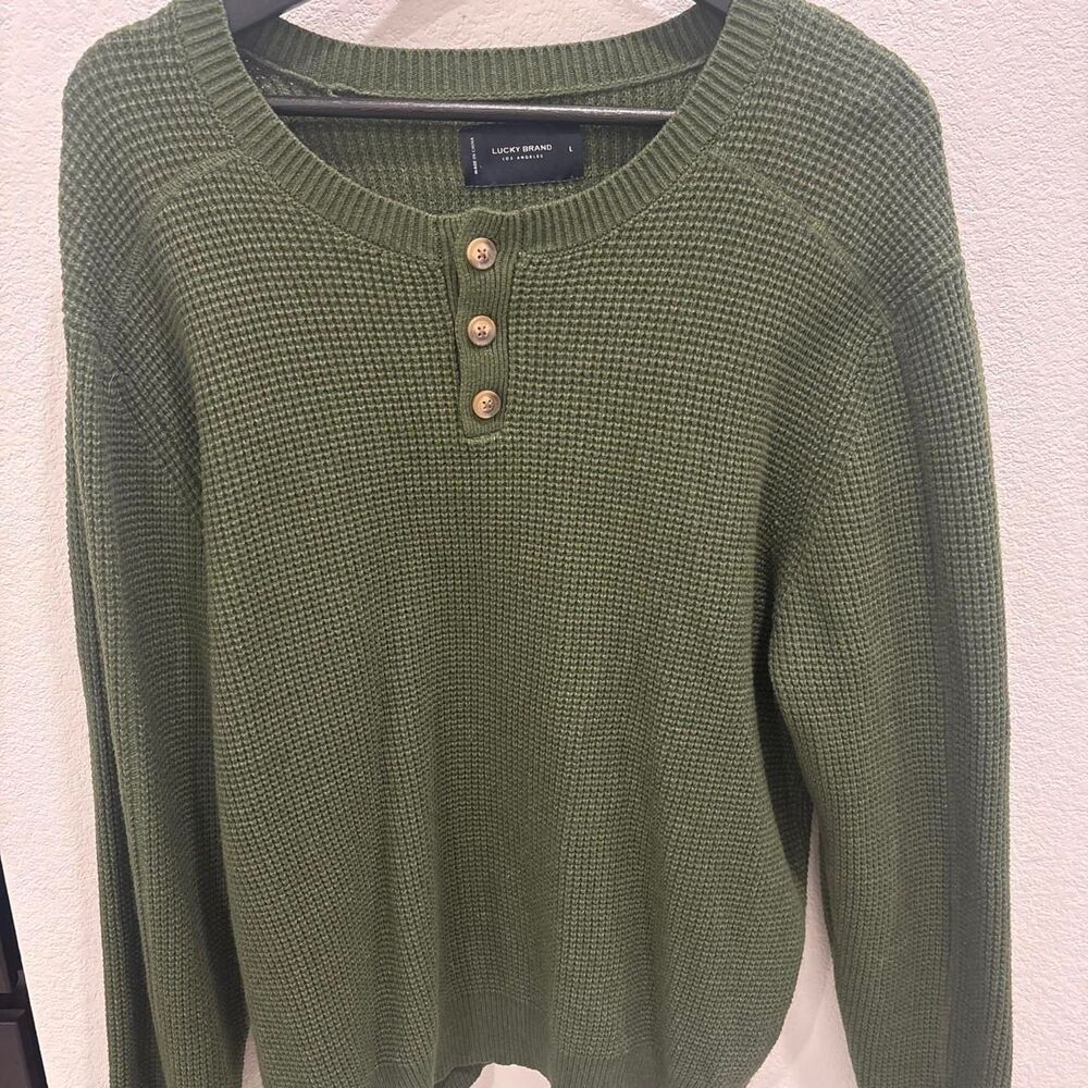 Lucky Brand green waffle knit cotton & wool sweater